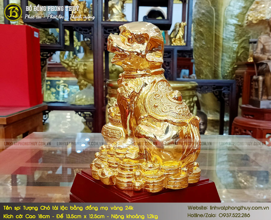 Tượng Chó Tài Lộc Bằng Đồng Mạ Vàng 24k Cao 18cm - TCPT003 7