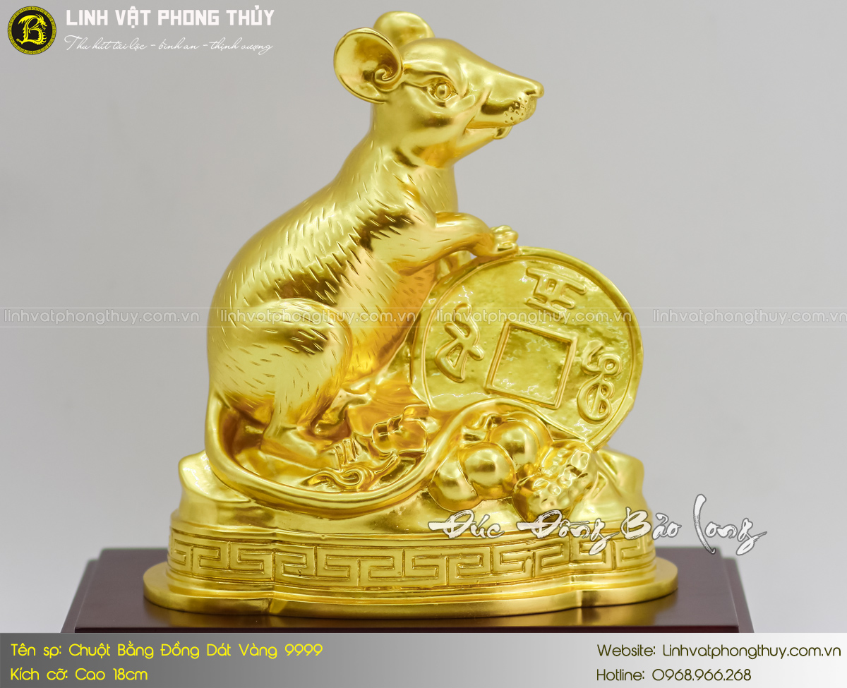 Chuột Bằng Đồng Vàng Cao 18cm Dát Vàng 9999 3