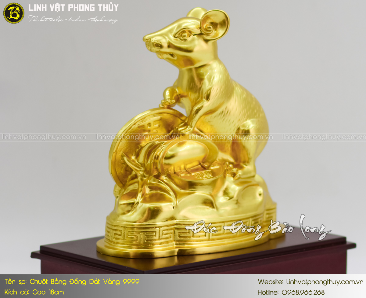 Chuột Bằng Đồng Vàng Cao 18cm Dát Vàng 9999 5