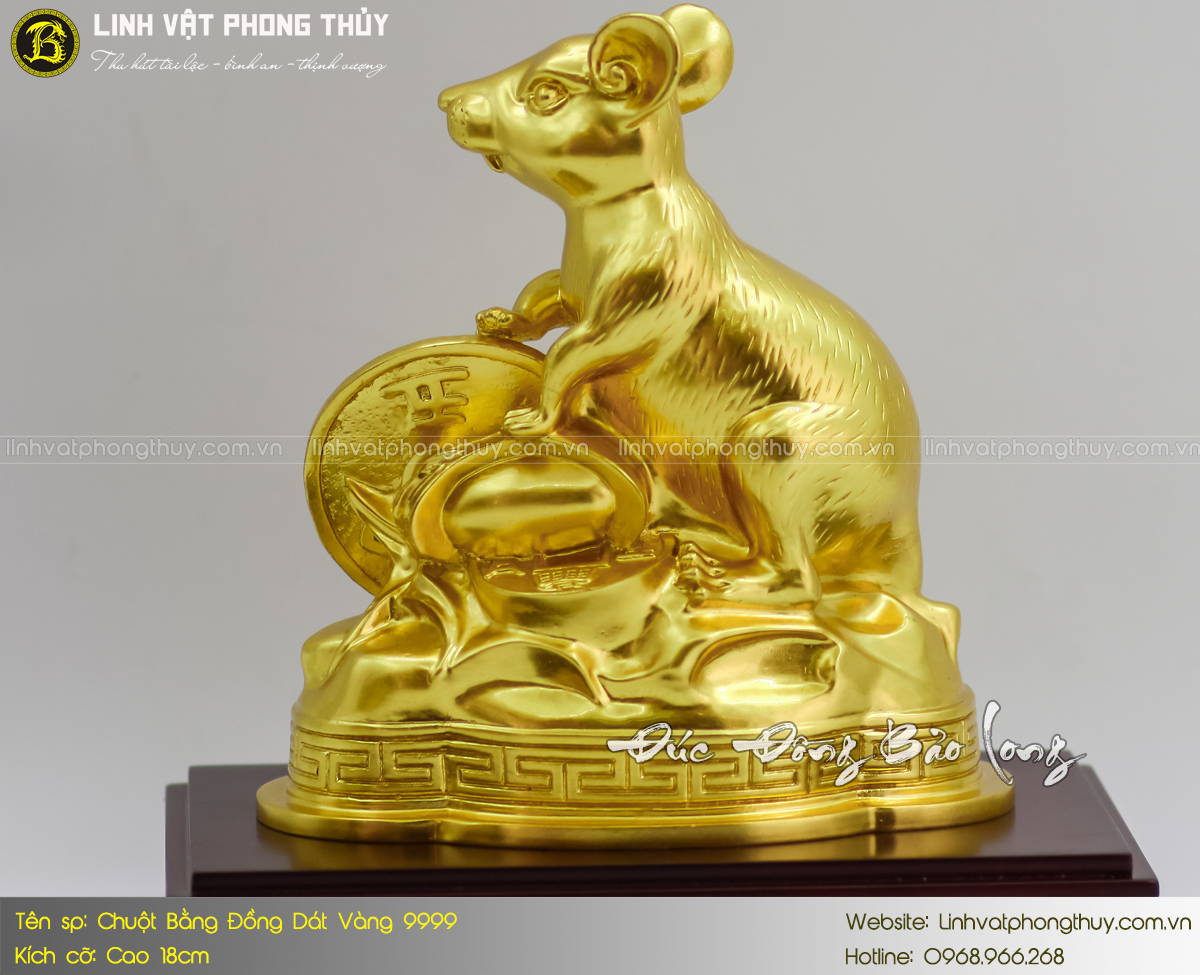 Chuột Bằng Đồng Vàng Cao 18cm Dát Vàng 9999 6
