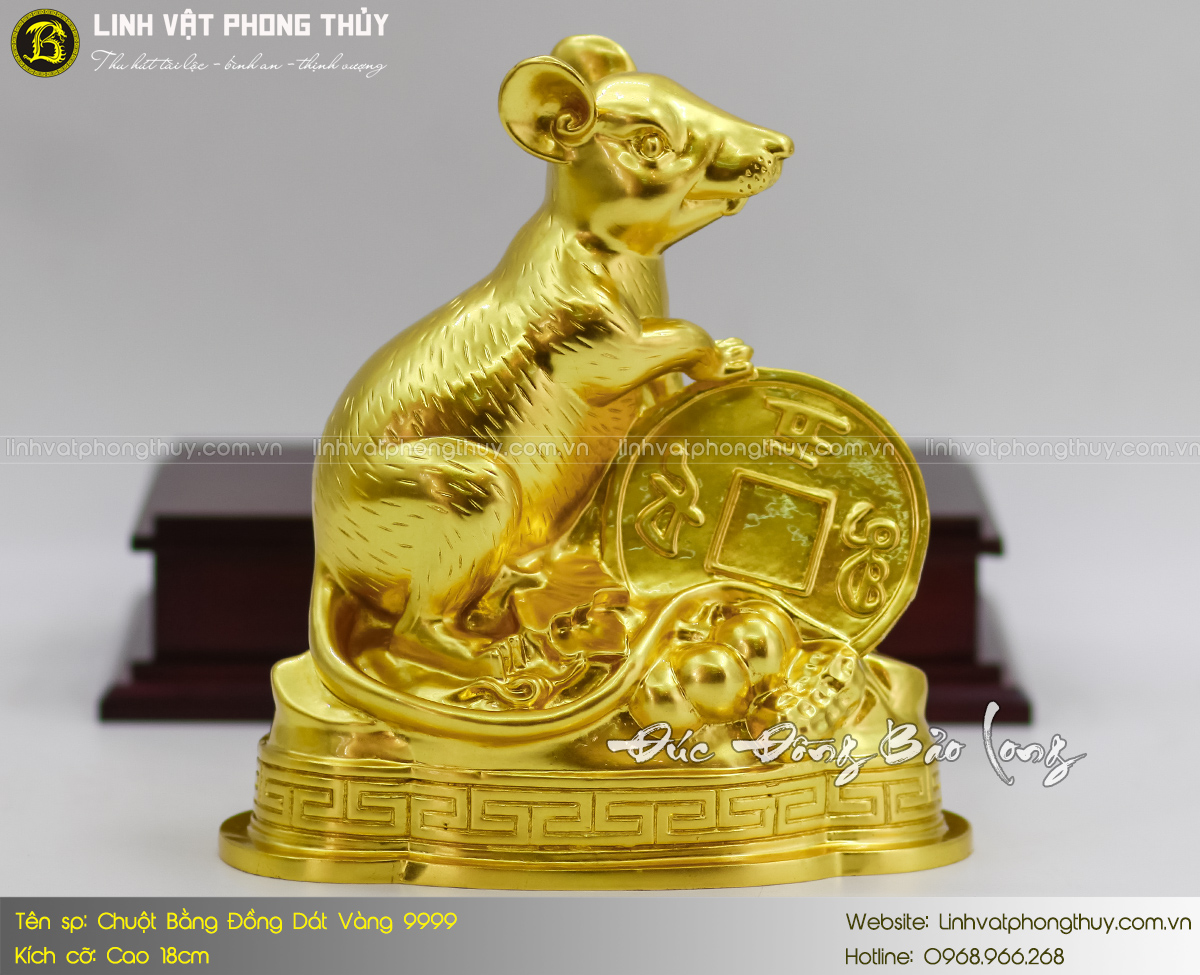 Chuột Bằng Đồng Vàng Cao 18cm Dát Vàng 9999 7