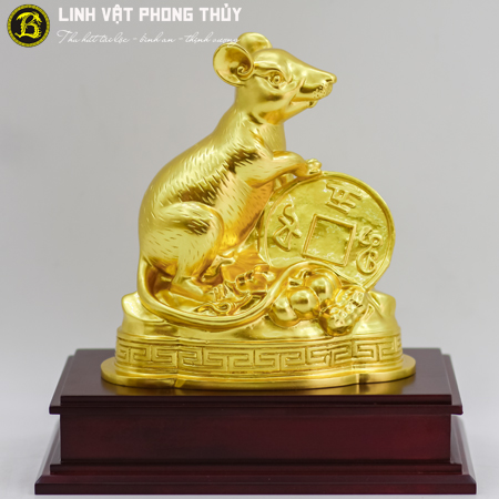 Chuột Bằng Đồng Vàng Cao 18cm Dát Vàng 9999