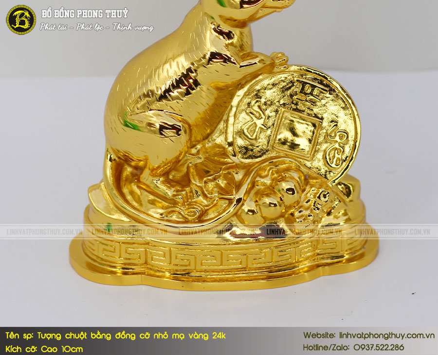 Tượng Chuột Bằng Đồng Cỡ Nhỏ Mạ Vàng 24k Cao 10cm 4