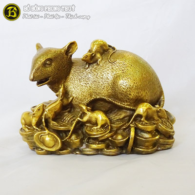 Tượng Đàn Chuột Bằng Đồng Vàng Cỡ Nhỏ Cao 10cm