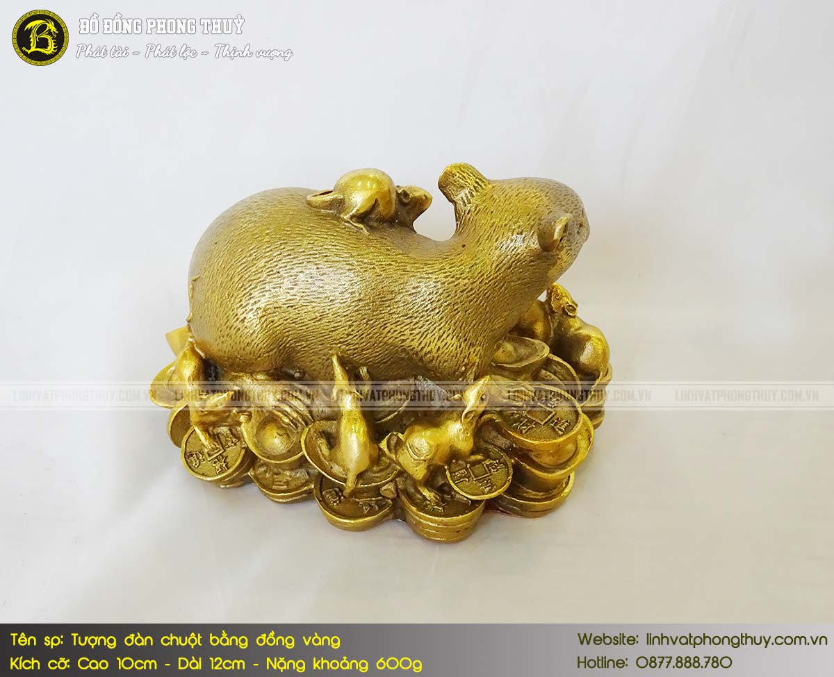 Tượng Đàn Chuột Bằng Đồng Vàng Cỡ Nhỏ Cao 10cm 6