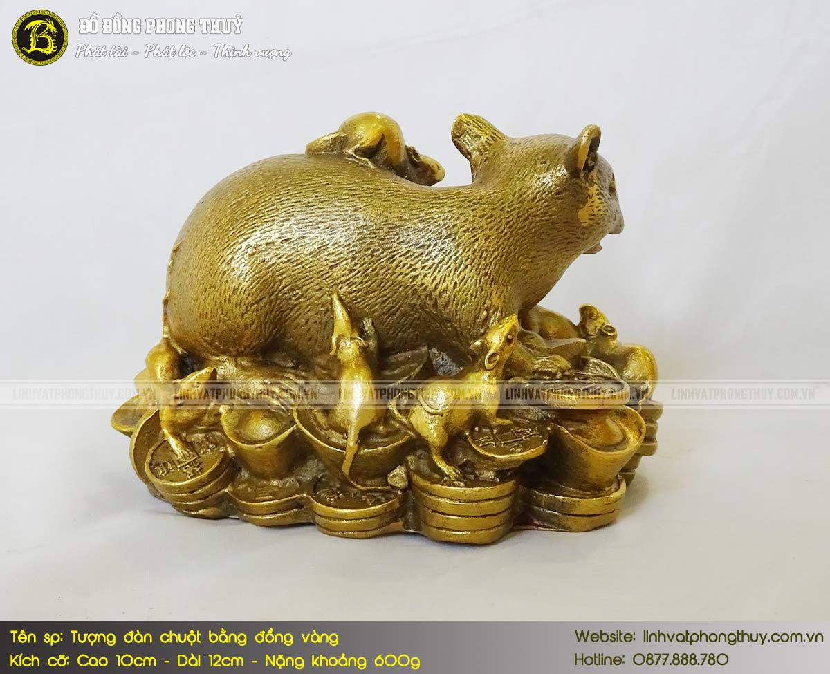 Tượng Đàn Chuột Bằng Đồng Vàng Cỡ Nhỏ Cao 10cm 5