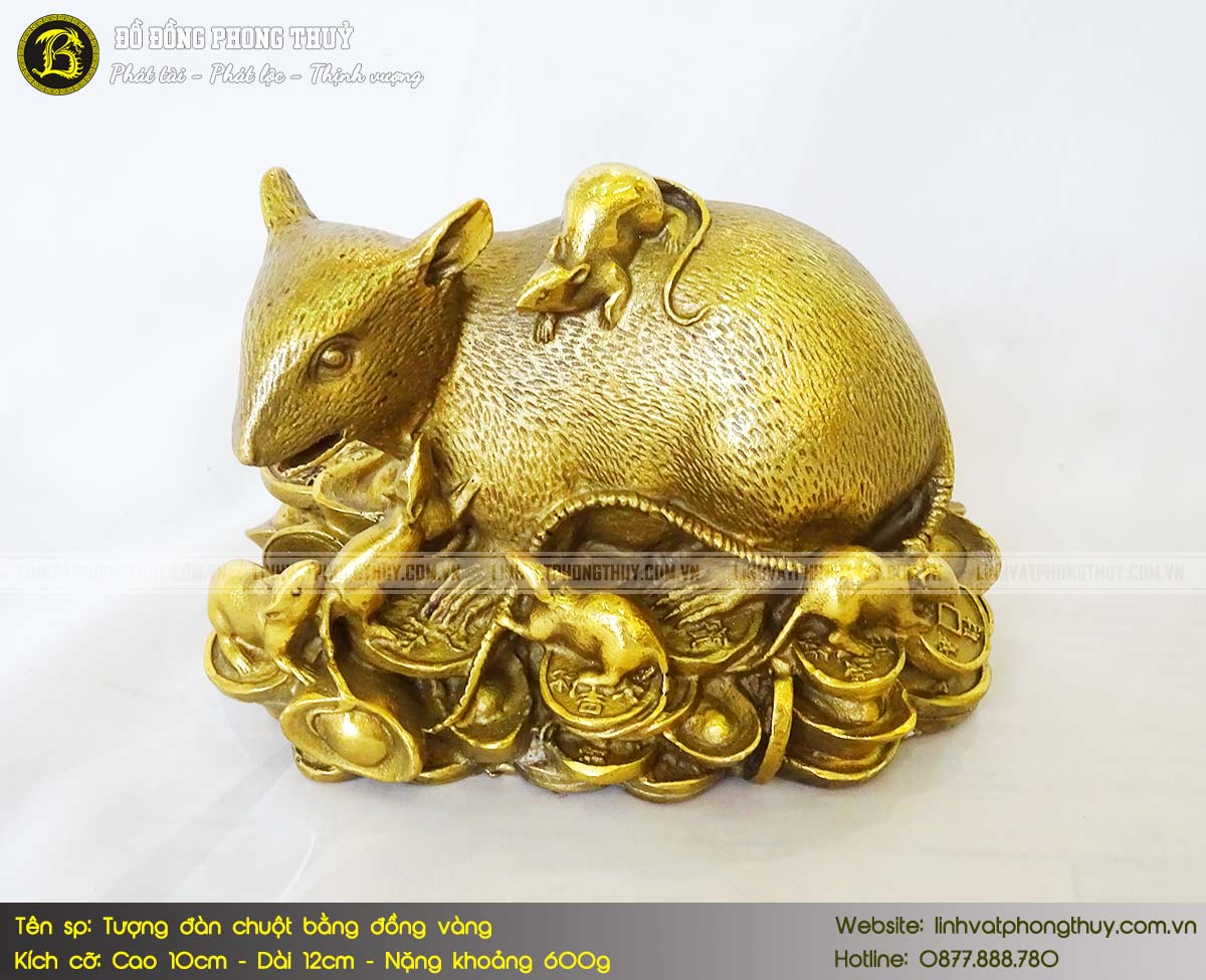 Tượng Đàn Chuột Bằng Đồng Vàng Cỡ Nhỏ Cao 10cm 3