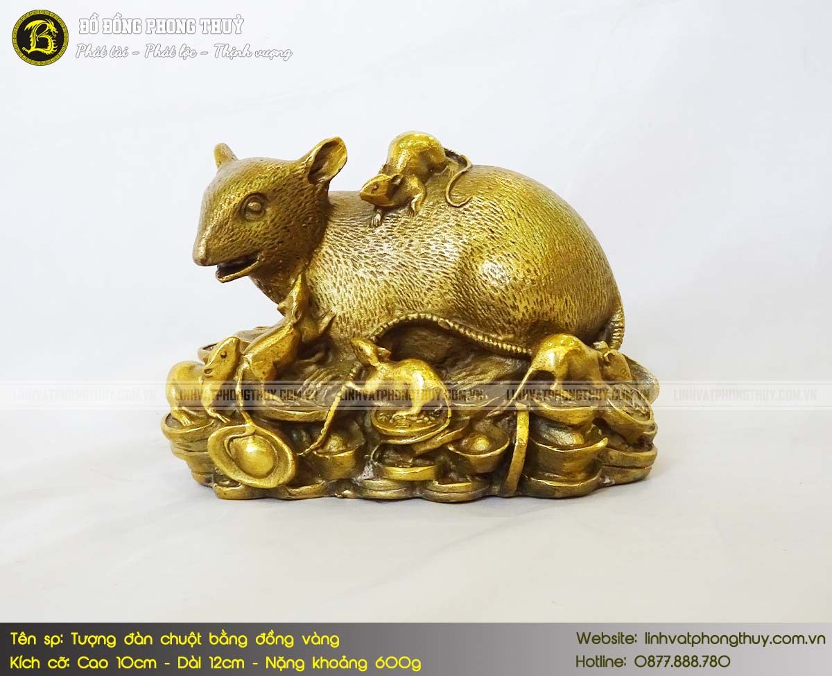 Tượng Đàn Chuột Bằng Đồng Vàng Cỡ Nhỏ Cao 10cm 2