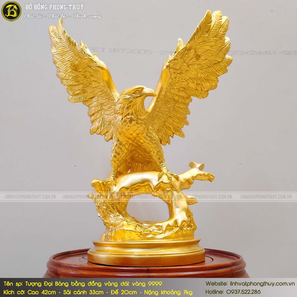 Tượng Đại Bàng Bằng Đồng Vàng Cao 42cm Dát Vàng 9999 - TDB001 2
