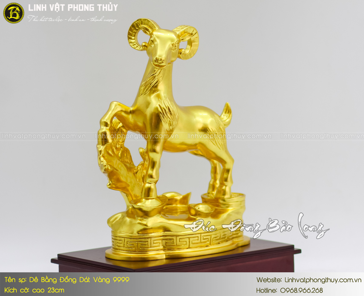 tượng dê bằng đồng cao 23cm dát vàng 9999