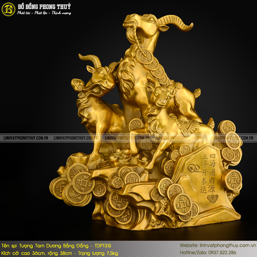 tượng dê cõng vàng bằng đồng cao 18cm