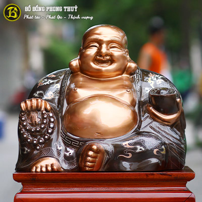 Tượng Phật Di Lặc Bằng Đồng Khảm Tam Khí Cao 34cm - TDL002