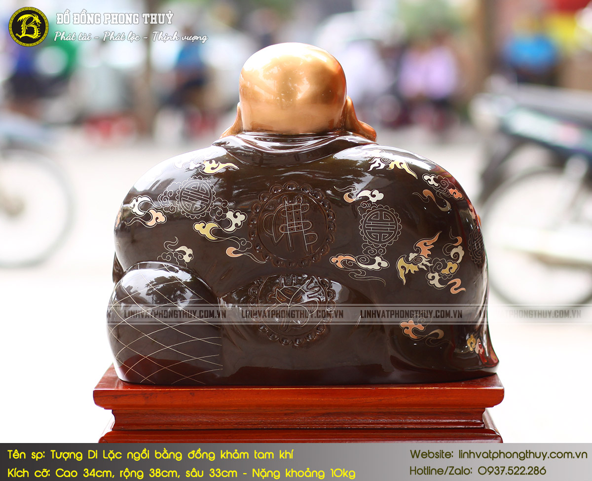 Tượng Phật Di Lặc Bằng Đồng Khảm Tam Khí Cao 34cm - TDL002 7