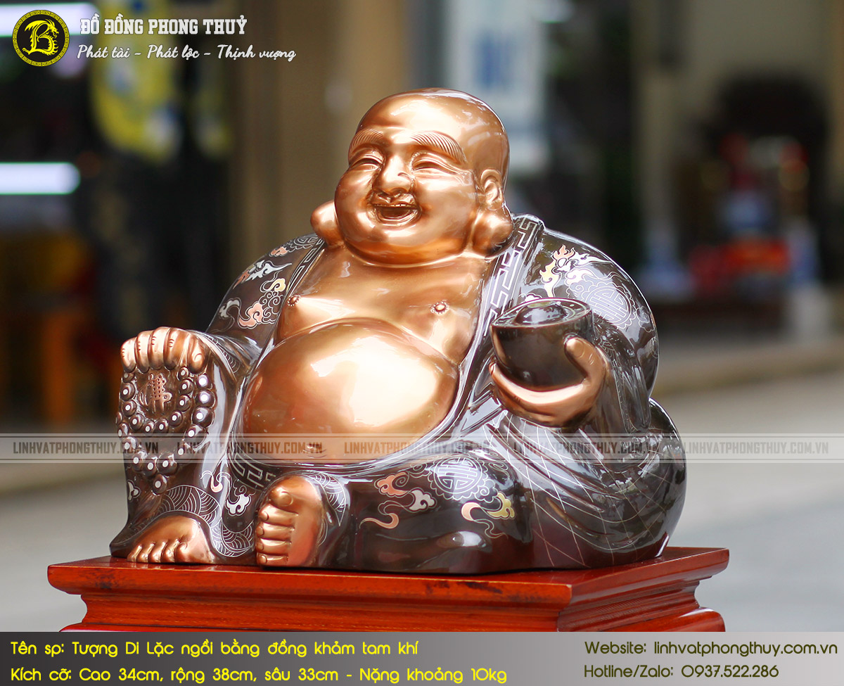 Tượng Phật Di Lặc Bằng Đồng Khảm Tam Khí Cao 34cm - TDL002 4