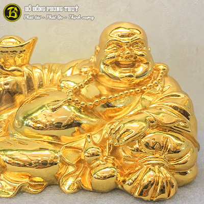 Tượng Phật Di Lặc Nằm Trên Bị Tiền Bằng Đồng Mạ Vàng 24k - TDL007