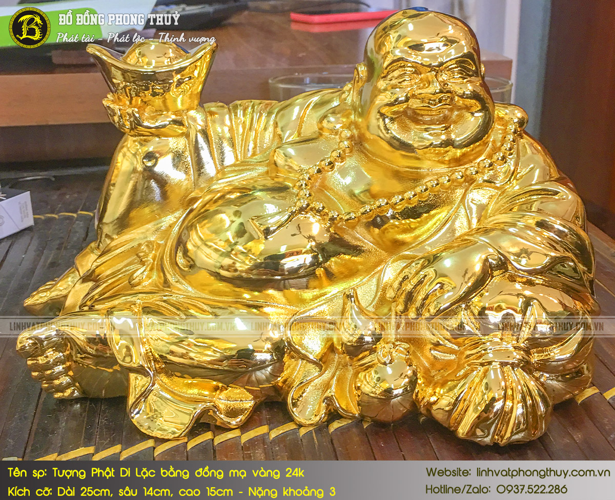 Tượng Phật Di Lặc Nằm Trên Bị Tiền Bằng Đồng Mạ Vàng 24k - TDL007 2