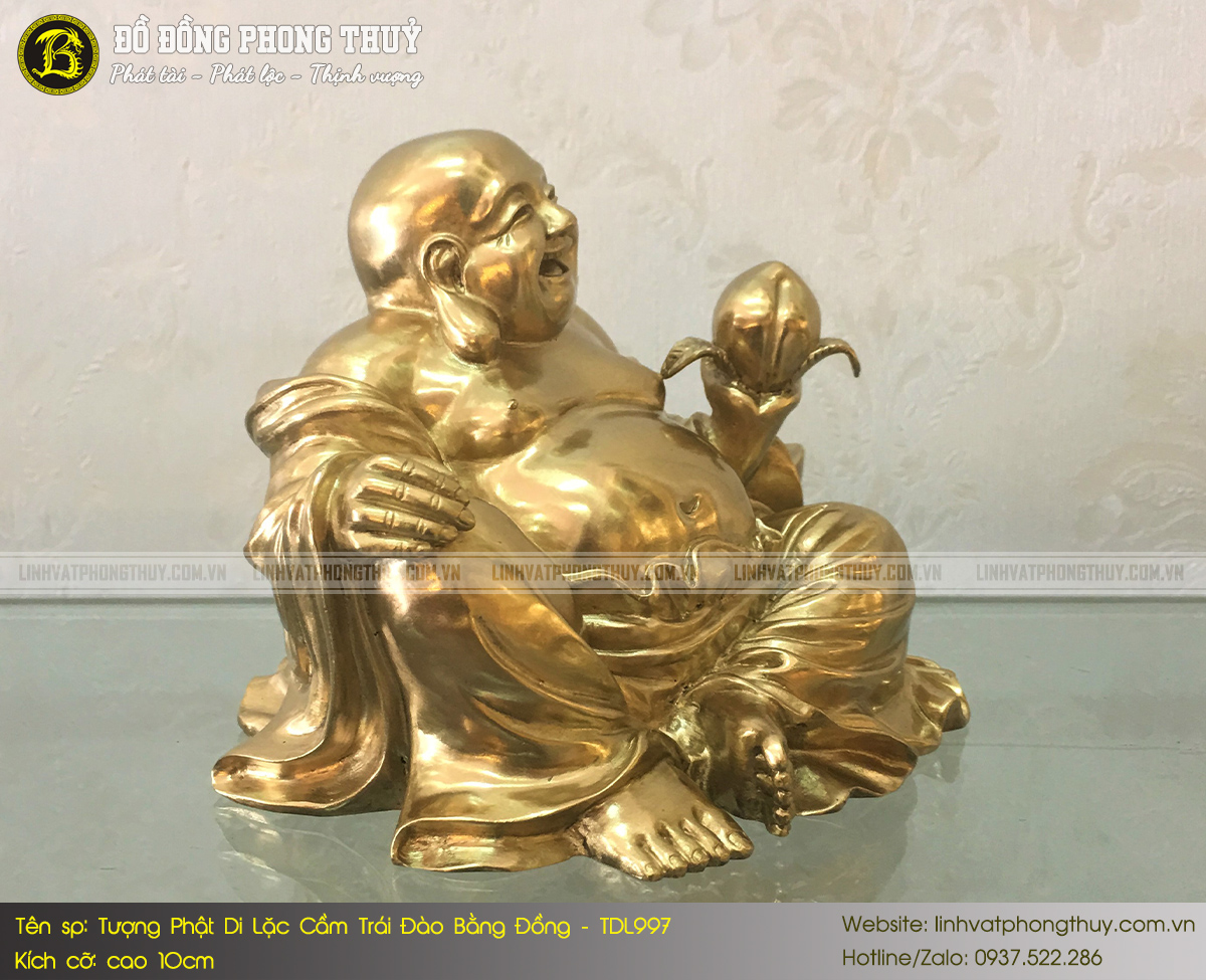Tượng Phật Di Lặc Cầm Trái Đào Bằng Đồng Cao 10cm - TDL997 4