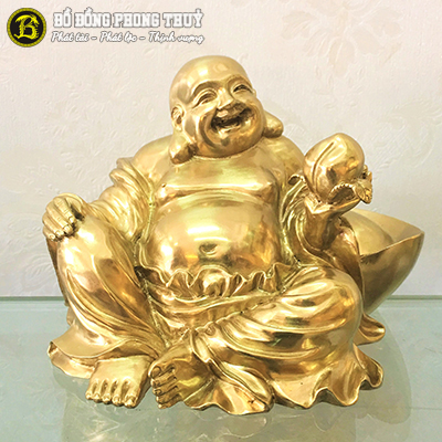 Tượng Phật Di Lặc Cầm Trái Đào Bằng Đồng Cao 10cm - TDL997