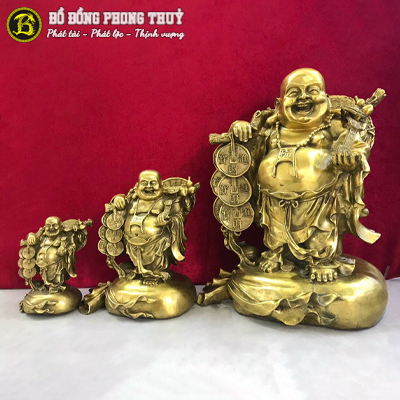 Tượng Phật Di Lặc Đứng Trên Bị Cõng Vàng Bằng Đồng