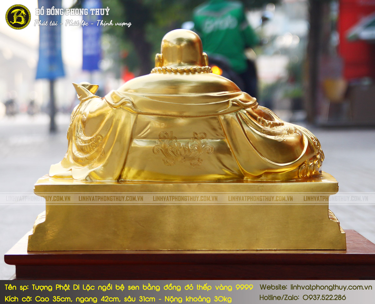 Tượng Phật Di Lặc Ngồi Bệ Sen Bằng Đồng Đỏ Cao 35cm Dát Vàng 9999 - TDL005 6