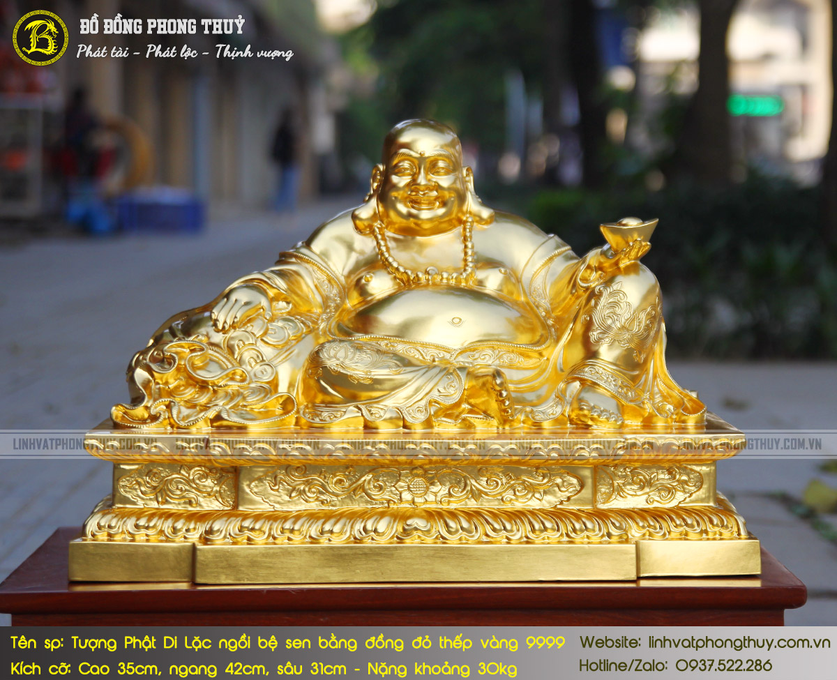 Tượng Phật Di Lặc Ngồi Bệ Sen Bằng Đồng Đỏ Cao 35cm Dát Vàng 9999 - TDL005 2
