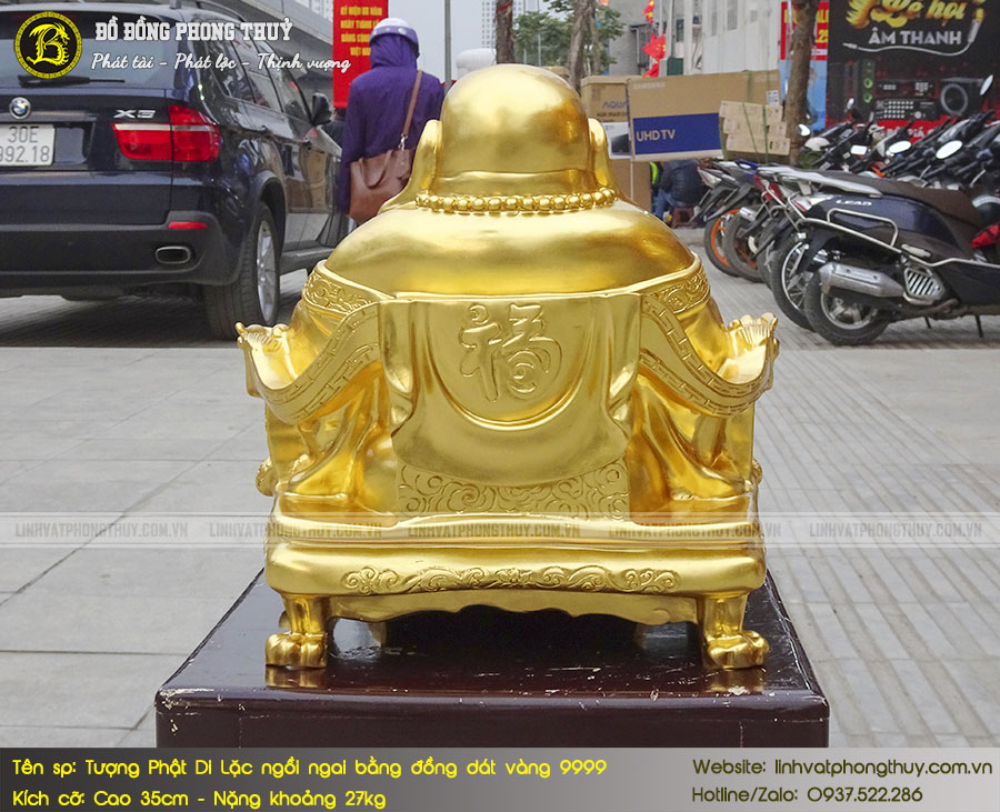 Tượng Phật Di Lặc Ngồi Ngai Bằng Đồng Dát Vàng 9999 Cao 35cm - TDL015 6