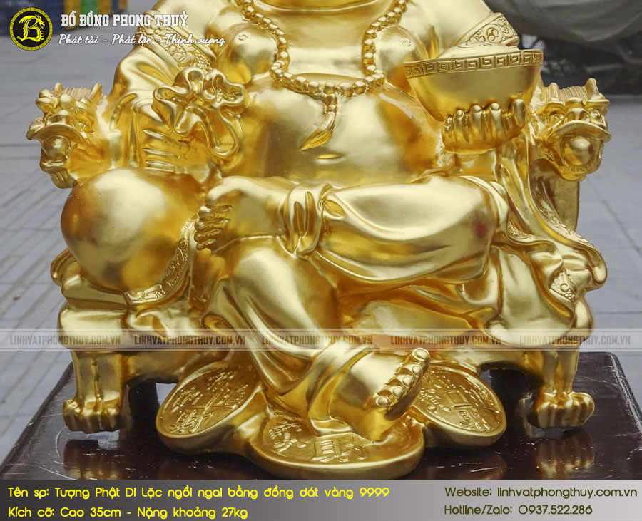 Tượng Phật Di Lặc Ngồi Ngai Bằng Đồng Dát Vàng 9999 Cao 35cm - TDL015 4