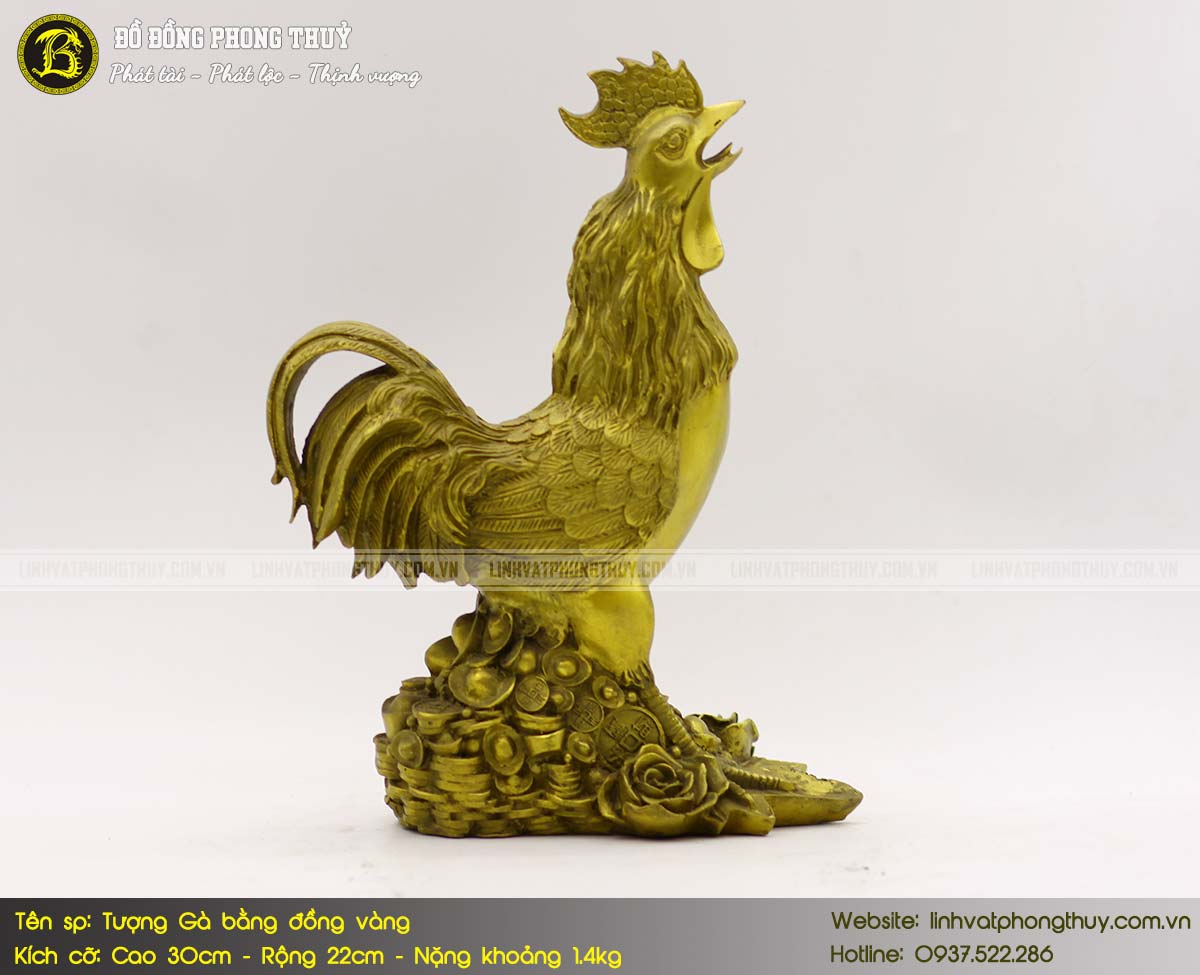 tượng gà bằng đồng vàng cao 30cm