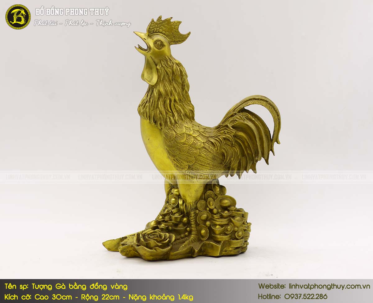 tượng gà bằng đồng vàng cao 30cm