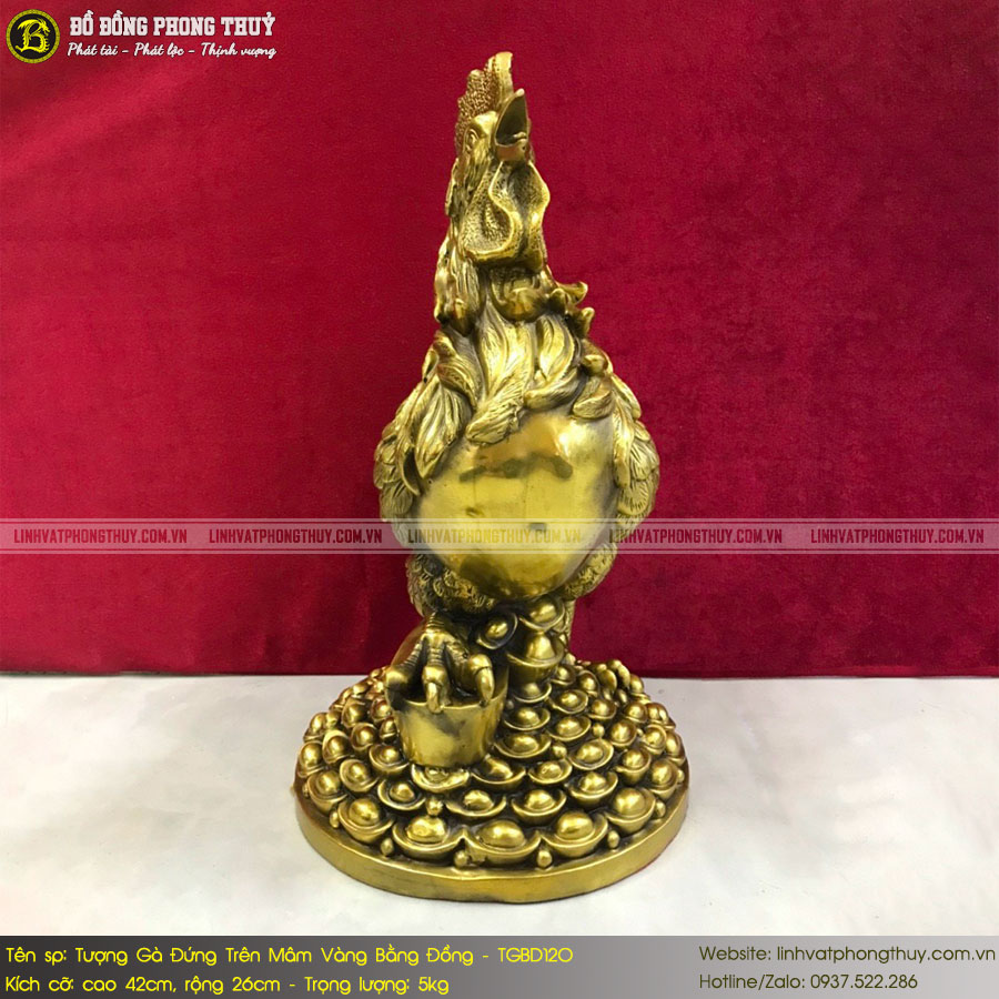 Tượng Gà Đứng Trên Mâm Vàng Bằng Đồng Cao 42cm - TGBD119 3