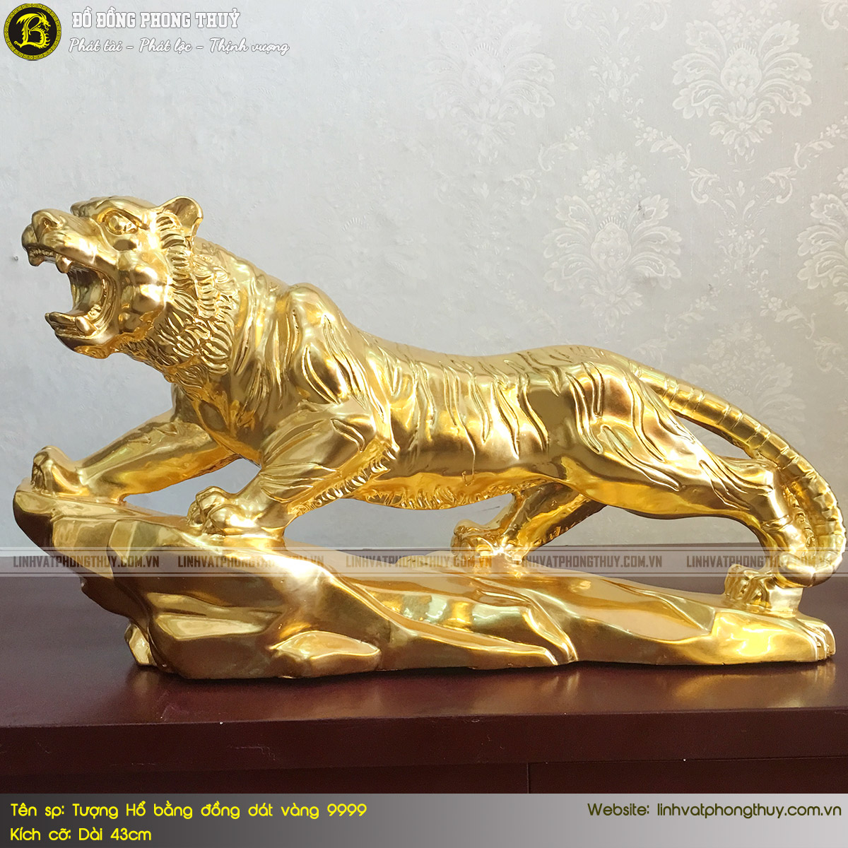 tượng hổ bằng đồng dài 43cm dát vàng 9999