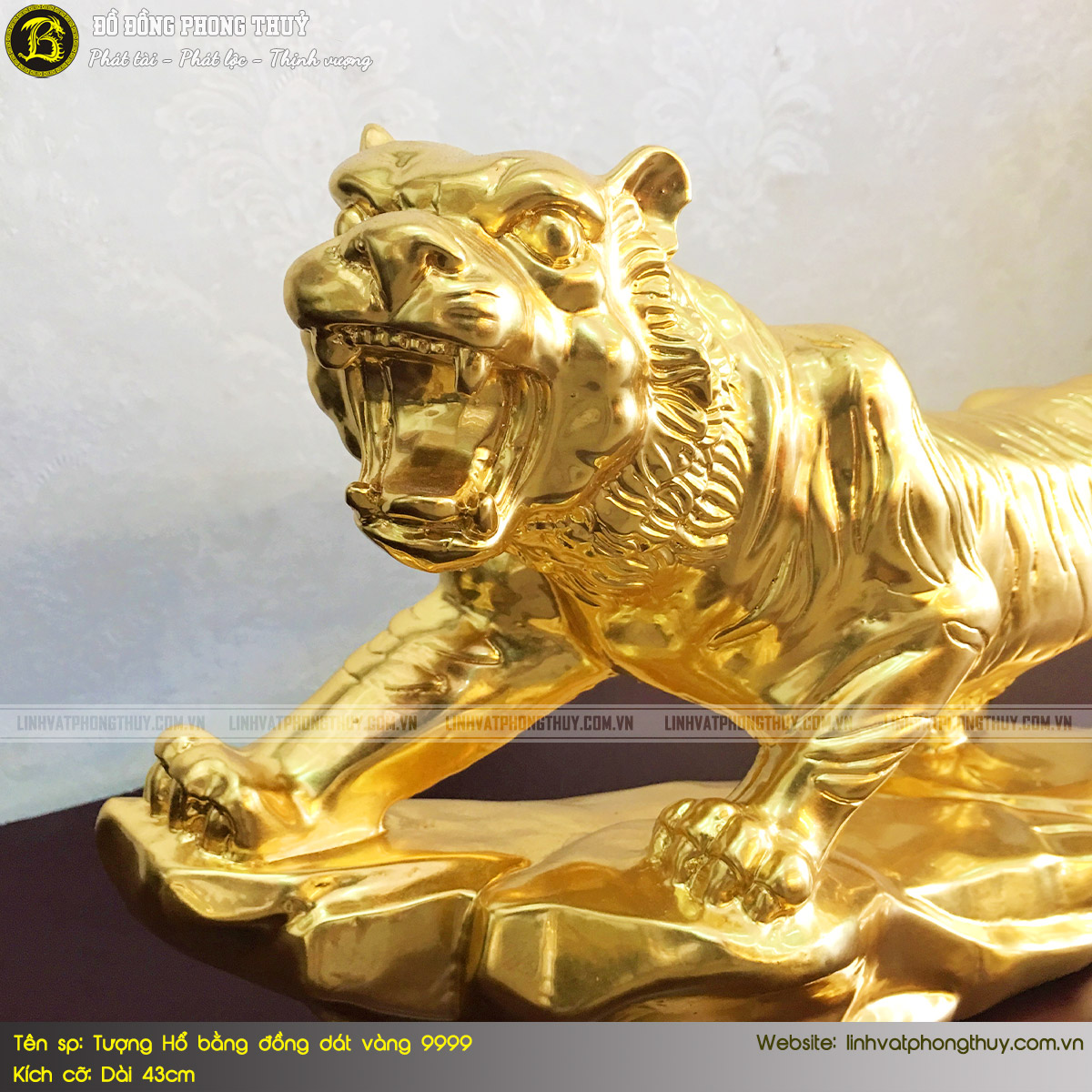 tượng hổ bằng đồng dài 43cm dát vàng 9999