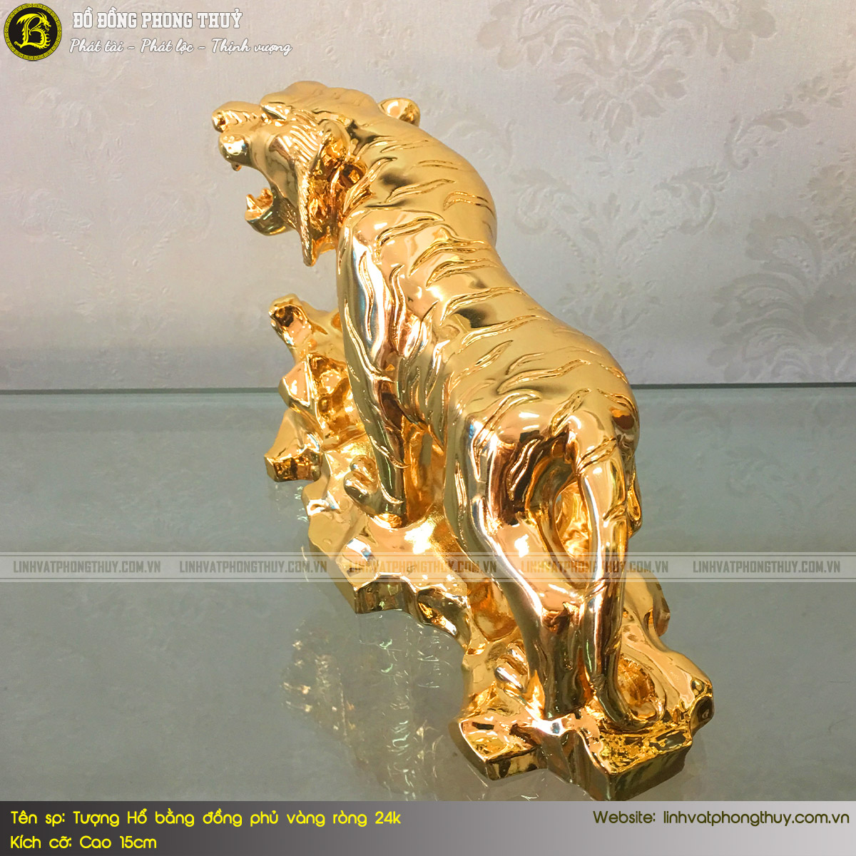 tượng hổ bằng đồng phủ vàng ròng 24k cao 15cm