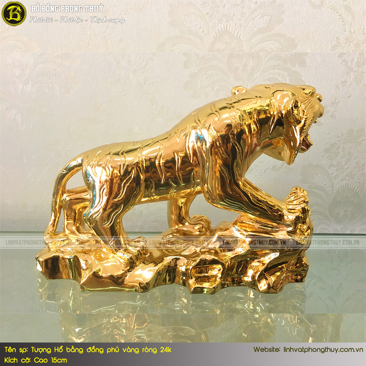 tượng hổ bằng đồng phủ vàng ròng 24k cao 15cm