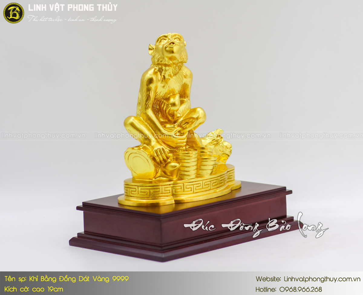 Khỉ Bằng Đồng Vàng Cao 19cm Dát Vàng 9999 2