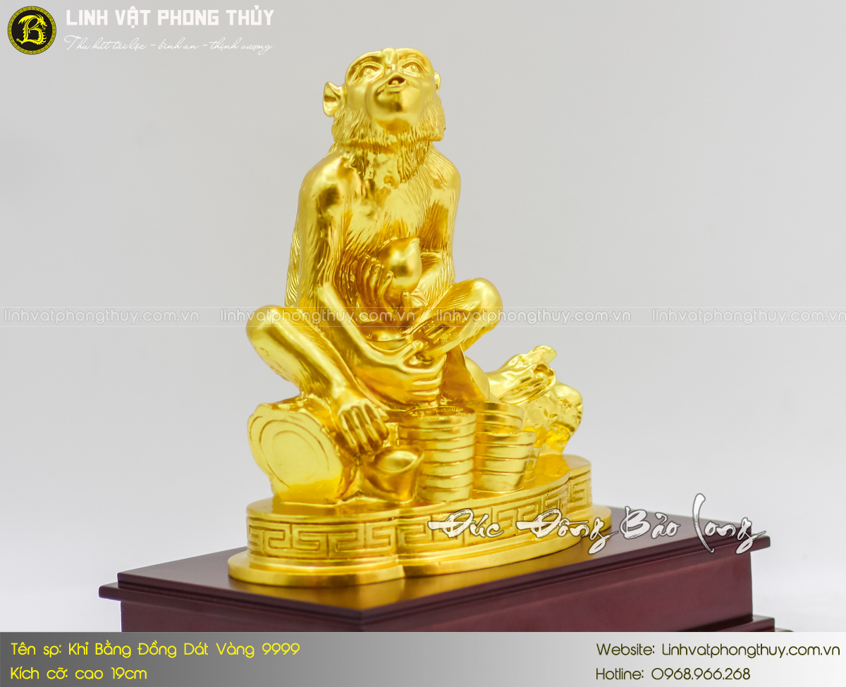 Khỉ Bằng Đồng Vàng Cao 19cm Dát Vàng 9999 3