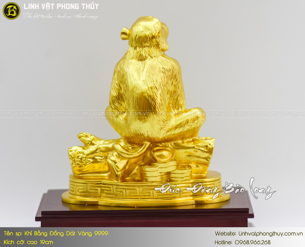 Khỉ Bằng Đồng Vàng Cao 19cm Dát Vàng 9999 5