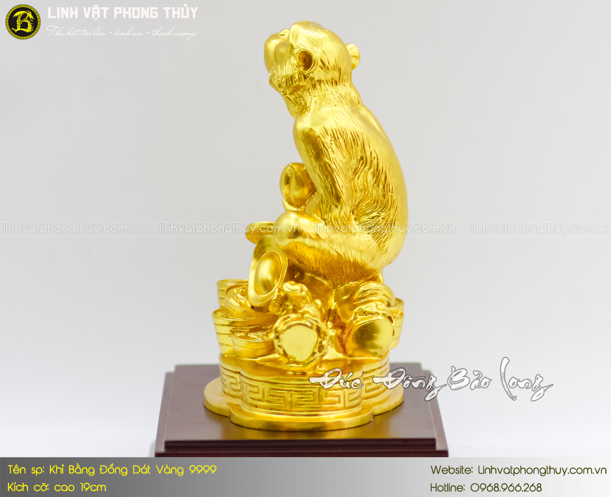 Khỉ Bằng Đồng Vàng Cao 19cm Dát Vàng 9999 6