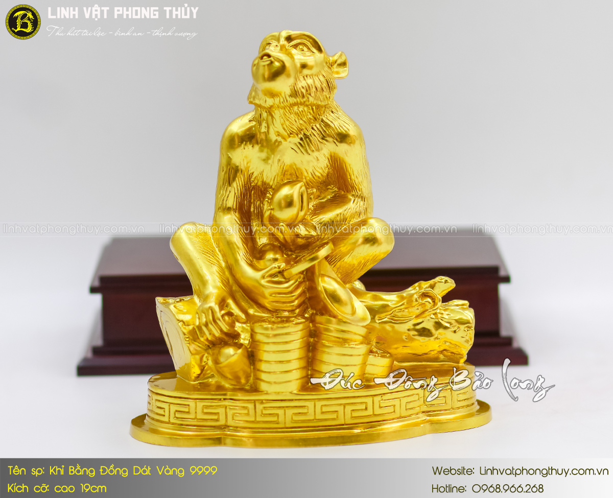 tượng khỉ bằng đồng vàng dát vàng 9999