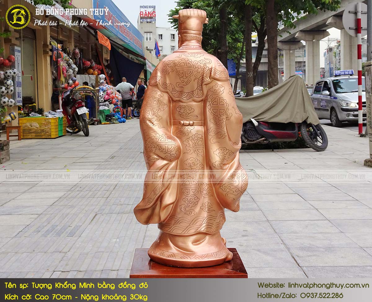 Tượng Khổng Minh bằng đồng đỏ cao 70cm