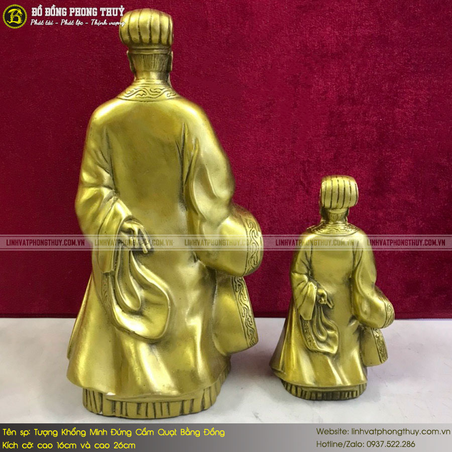 tượng khổng minh cầm quạt bằng đồng