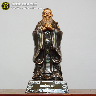 Tượng Khổng Tử Bằng Đồng Khảm Tam Khí Cao 42cm - TKT001