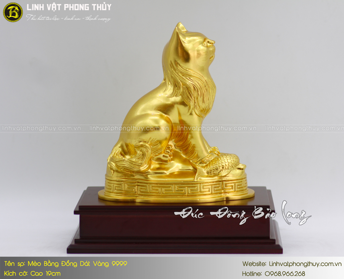 Mèo Bằng Đồng Vàng Cao 19cm Dát Vàng 9999 2