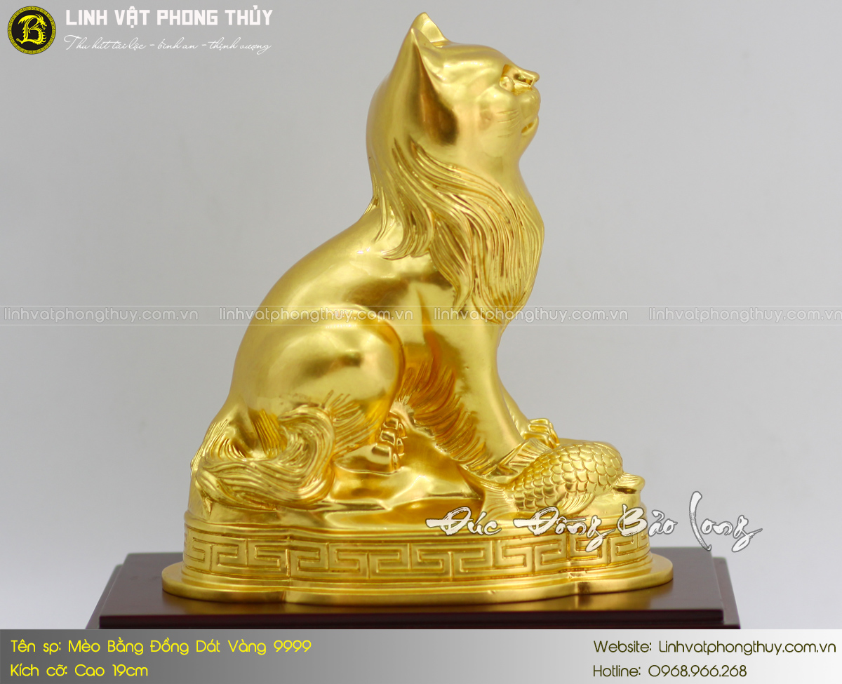 tượng mèo bằng đồng dát vàng 9999