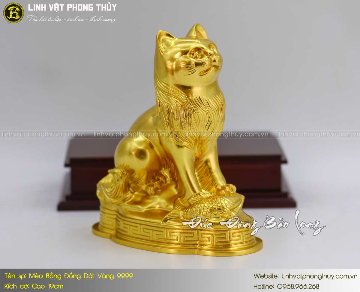 Mèo Bằng Đồng Vàng Cao 19cm Dát Vàng 9999 7
