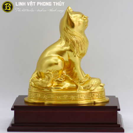 Mèo Bằng Đồng Vàng Cao 19cm Dát Vàng 9999