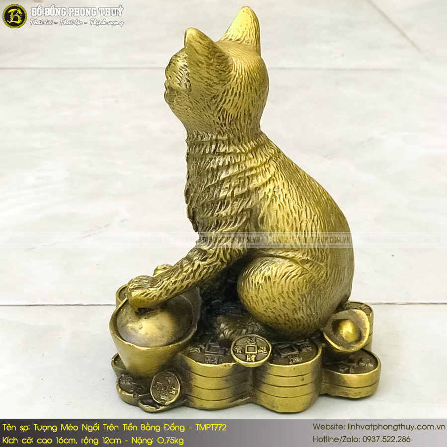 Tượng Mèo Ngồi Trên Tiền Bằng Đồng Cao 16cm - TMPT772 4