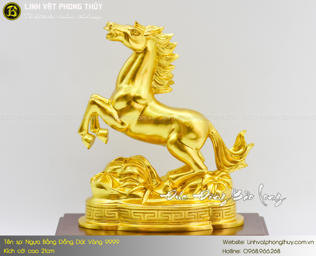 tượng ngựa bằng đồng cao 21cm dát vàng 9999
