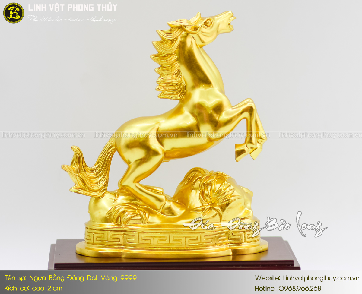 tượng ngựa bằng đồng cao 21cm dát vàng 9999