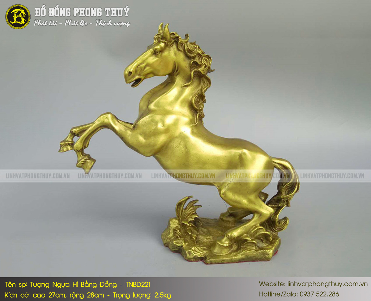 tượng ngựa hí bằng đồng vàng cao 27cm